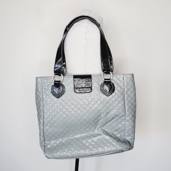GUESS Grey Patent Wall Street Tote Bag - Picture 3 of 16